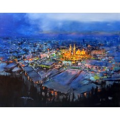 Shan Amrohvi, 30 x 36 inch, Acrylic on Canvas, Cityscape Painting, AC-SA-173 Shan Amrohvi, 30 x 36 inch, Acrylic on Canvas, Cityscape Painting, AC-SA-173